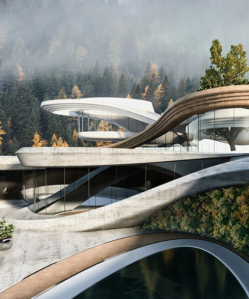 sinuous concrete wraps miroslav naskov's 'mountain house' in the swiss alps