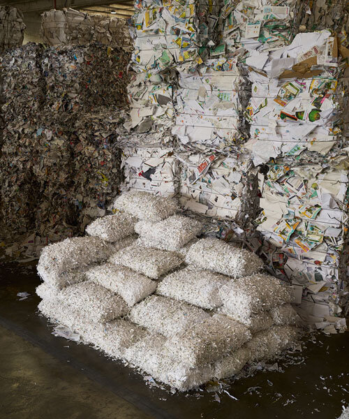 EX FIGURA's soft land repurposes paper waste into pillowed furniture at milan design week